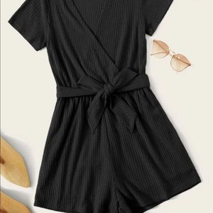 SHEIN Ribbed belted romper